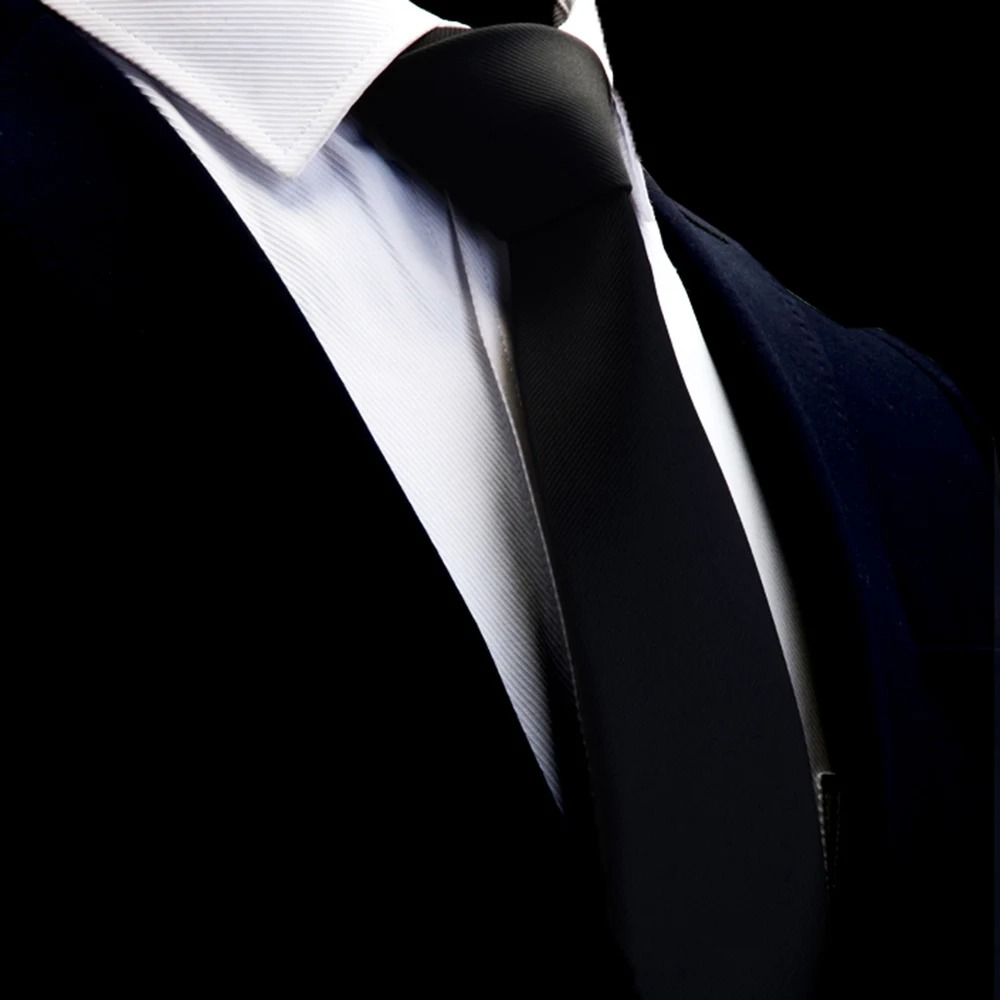 Premium Black Slim Necktie for Men & Women - Retro Silky Narrow Skinny Tie for Formal Suits, Office Wear, Weddings & School Uniforms