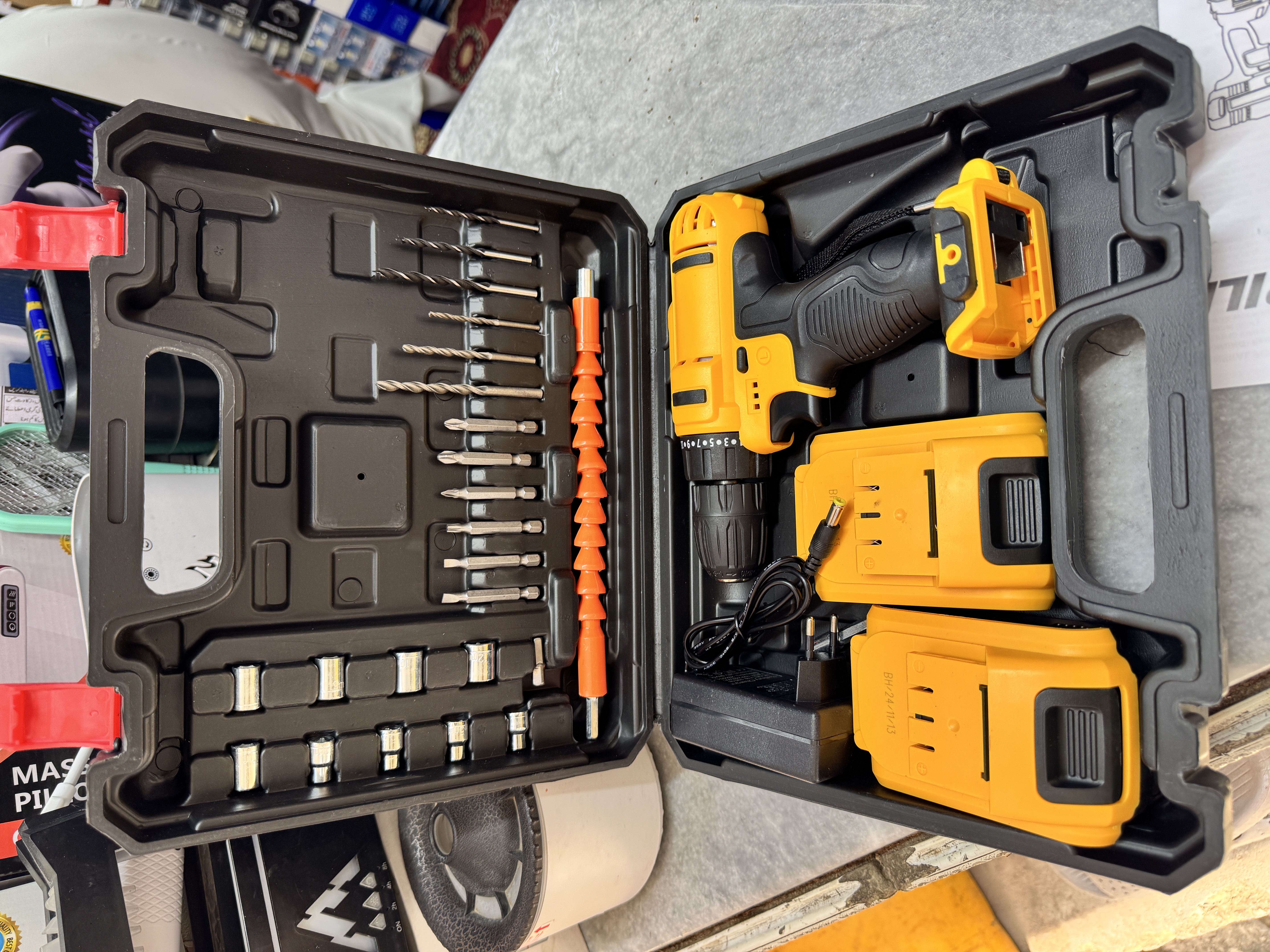 Imported 28 Pieces Drill Machine Comfortable Grip, High-Power, Drilling Machine tools With Reverse Function Slow Fast Speed Electric Screw Driver Function Electric Air Blower Tool kit Hand Tools With - Pure 100% Copper