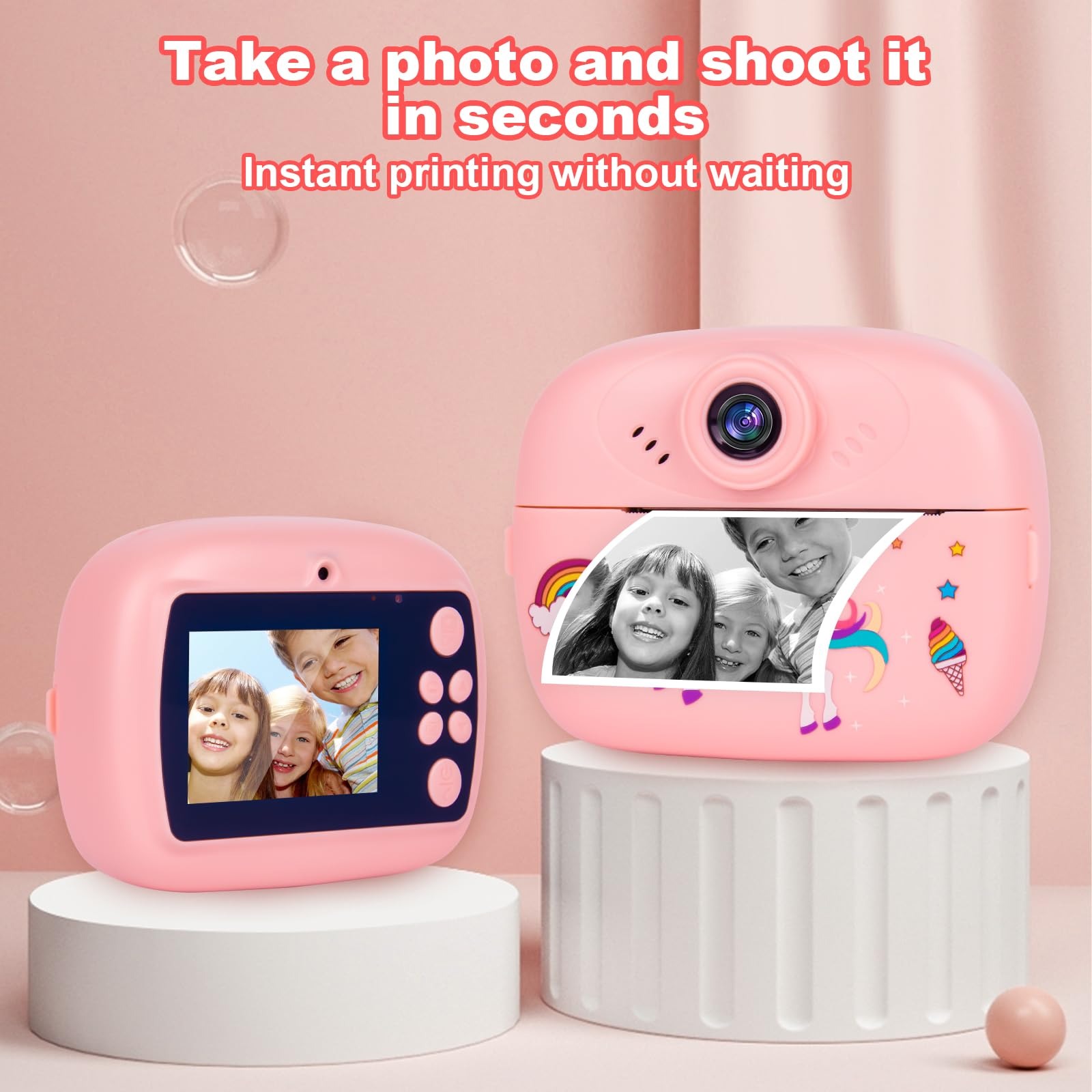 Kids Instant Print Camera - 48MP Digital Camera with 3 Rolls Print Paper & 32GB Card, 1080P Video, Selfie Mode, DIY Graffiti, Rechargeable Battery - Fun Toy for Boys & Girls 3-12