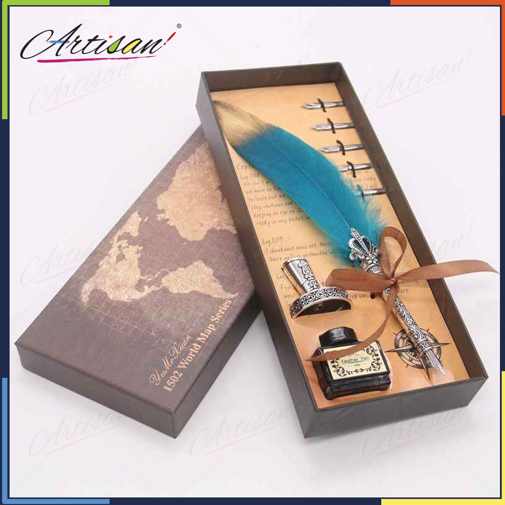 Artisan - Feather Quill Dip Pen Calligraphy Pen Set with 5 Metal Nibs ...
