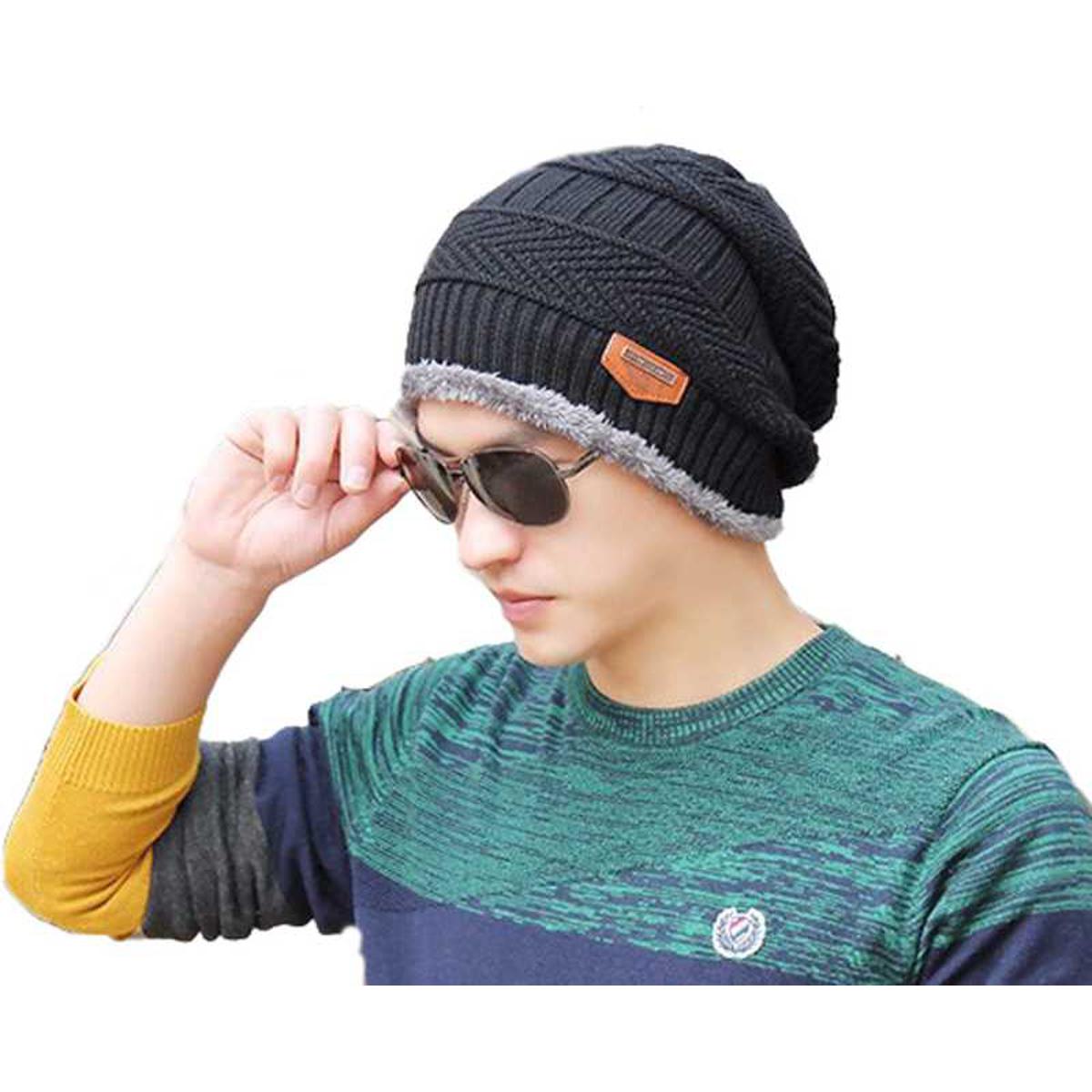 Original Quality Black  Beanie Cap Hat Winter Knitted Cap | Winter Beanie Wool Cap  | Woolen Hat & Muffler for Men & Kids | Warm Winter Cap for Bike, Boys & Outdoor Use | Topi Hat Cap Full Set