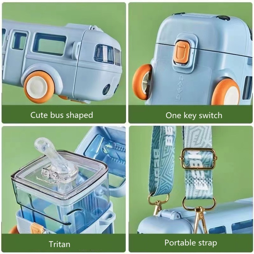 350ml Random Color Bus Shape Water Bottle with Moving Wheels, Leak-Proof Water Bottle for Kids with Strap & Sipper, | Daraz.pk