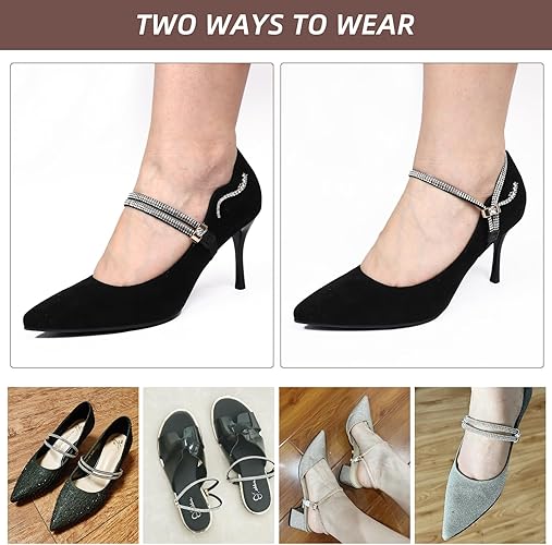 1 Pair High Heels Ankle Strap Crystal Diaond Shoe Lace Adjustable Elastic Band for Loose Heels, Flats & Sandals