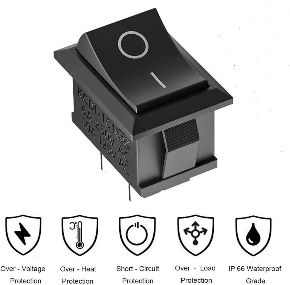 ON/OFF Rocker Switch | Mini Boat Toggle SPST 2-Pin 10A 125V / 6A 250V AC/DC | Pack of 5/10/25 PCS | KCD1 Switch for Electronics, Car & DIY Projects