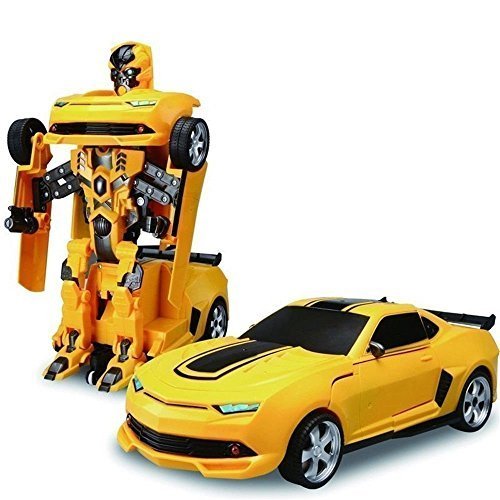 Robot Car with Lights and Music - Bump and Convert Robot Toy for Kids (Yellow)
