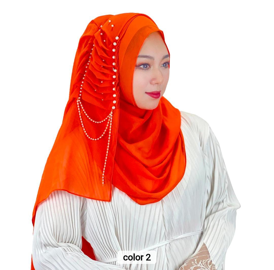 Fancy Hijabs Beaded Tassel Hijab For Girls Solid Color Arab Women Shiny Soft Easy to Wear Turkish Head Wrap Scarf