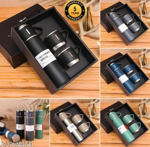 Water Bottle 500ML Stainless Steel Vacuum Flask Insulated Thermos Single Bottle and Bottle with Extra 3 Cups set 160ml extra water - temperature bottle - Office Business Stylish Coffee Mug Thermal Bottle for Hot and Cold Beverages Travel Kit Perfect Gift