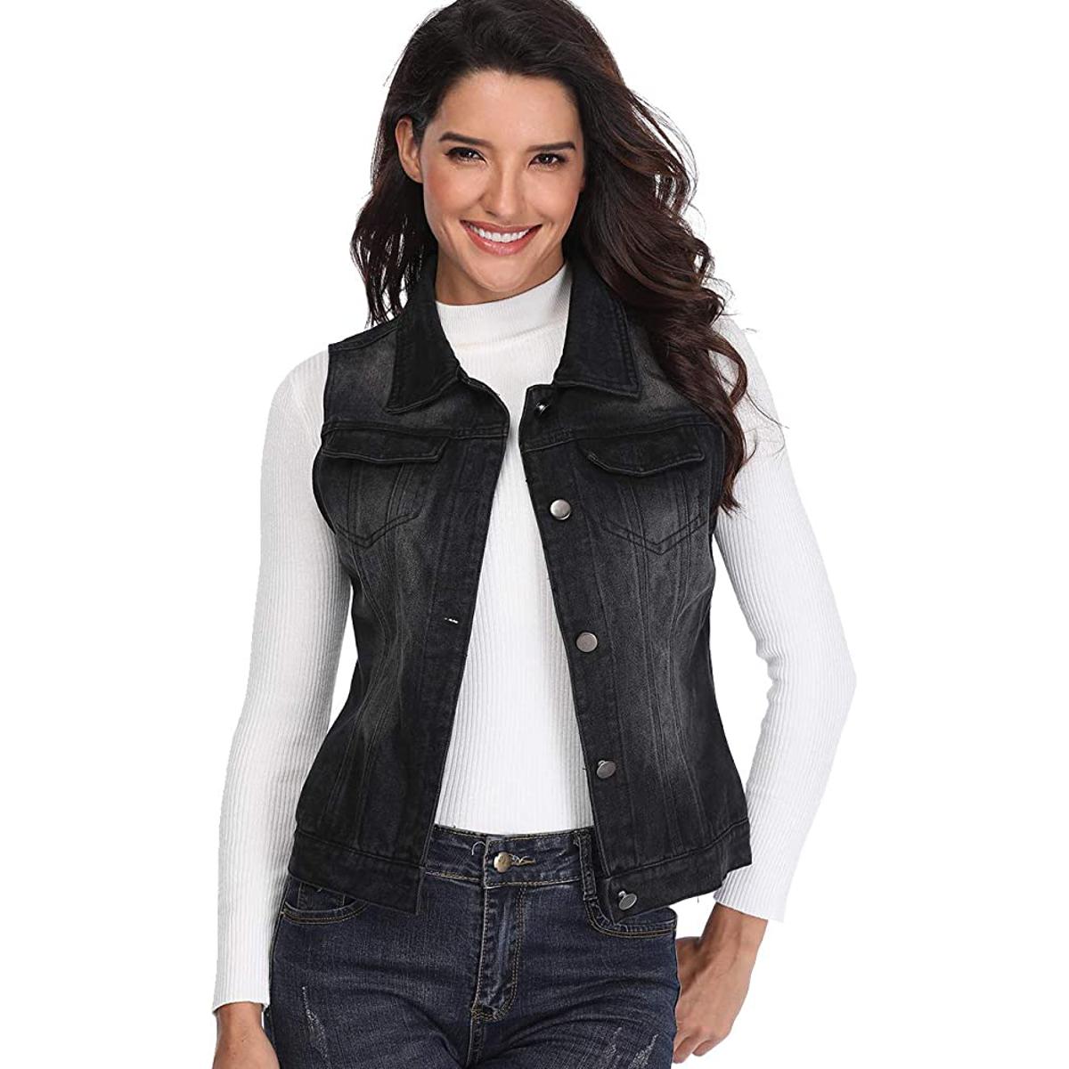 Women denim Vest black wj-001