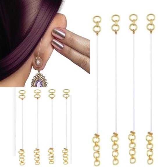 ear chains, Golden Transparent, Stretchable Ear Chain for Heavy Earrings – Ear Support for Women & Girls