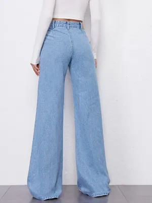 SHEIN ICON High Waist Graphic Embroidery Flare Leg Jeans