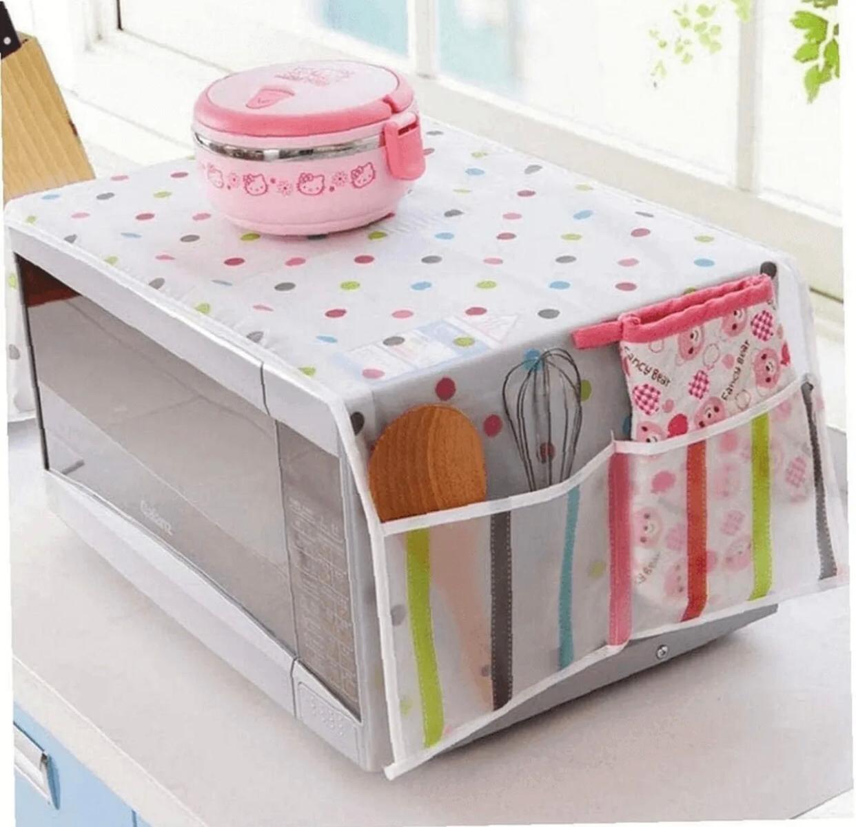 YETI Microwave Dust Cover Cotton Printing Dust Cover Waterproof Dustproof Oilproof Double Pocket Storage Bag Microwave Oven Cover