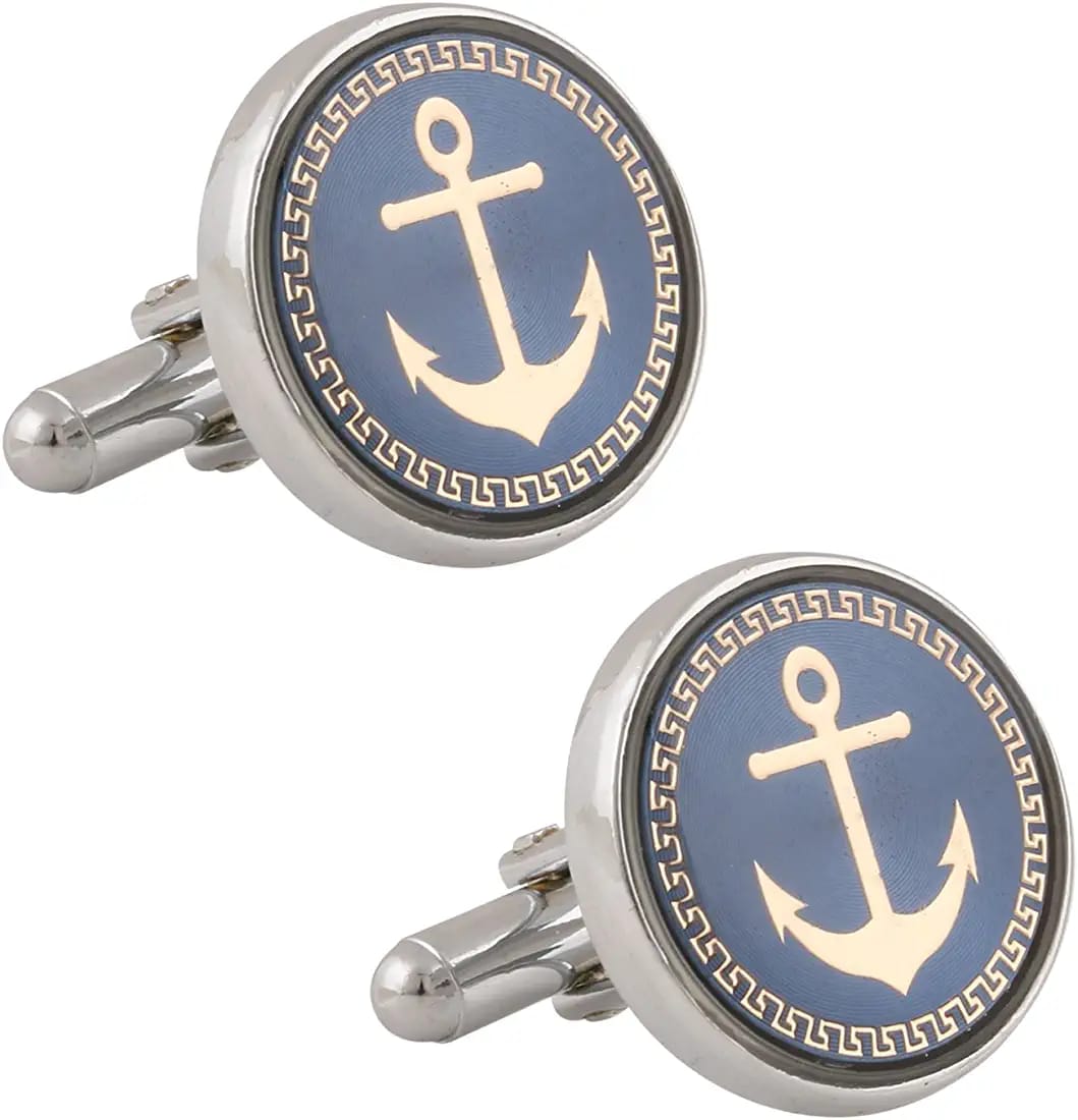 Cufflinks for Men | Blue Navy Anchor Cufflinks | Premium Shirt Cuff Links | Formal Business Suit Accessories | Wedding Groom