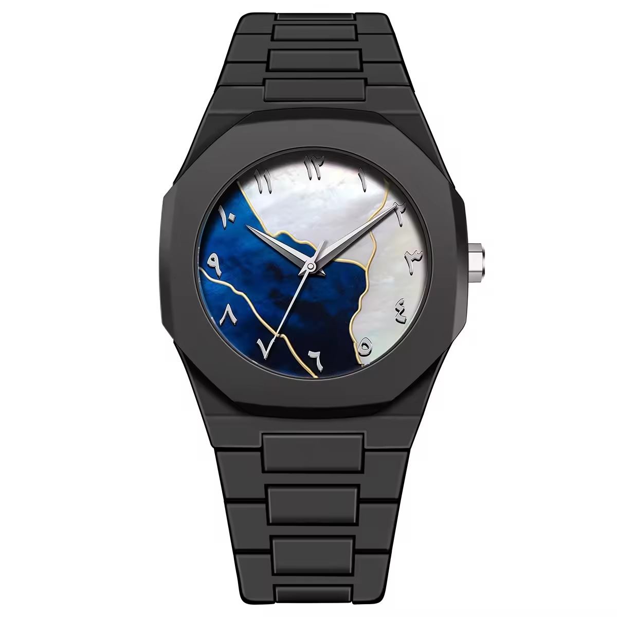 Black Arabic Aura Watch For Men – Elegant Design, Arabic Numerals, Premium Quartz Movement look like smart watch
