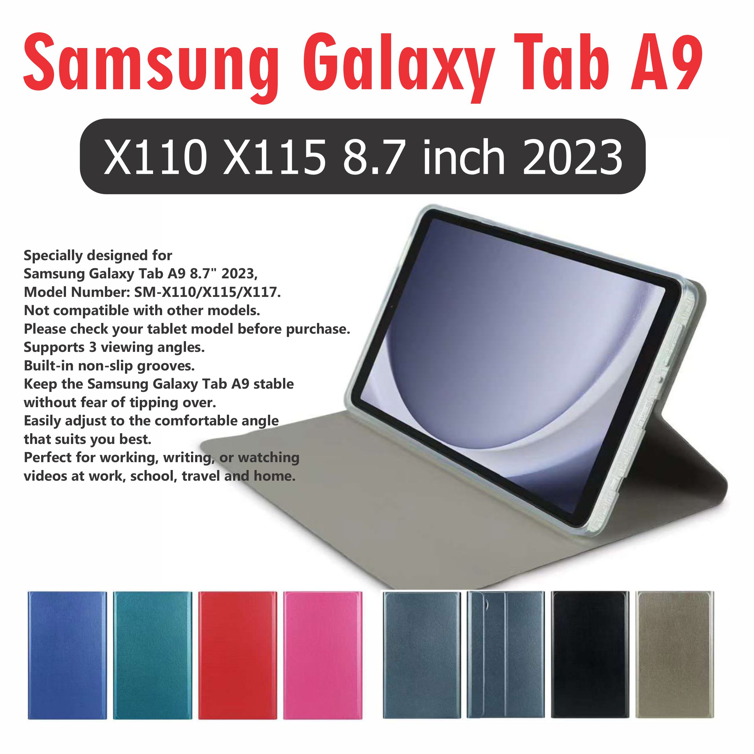 For Samsung Galaxy Tab A9 Case 8.7 inch SM-X110 SM-X115 Tablet Book Cover