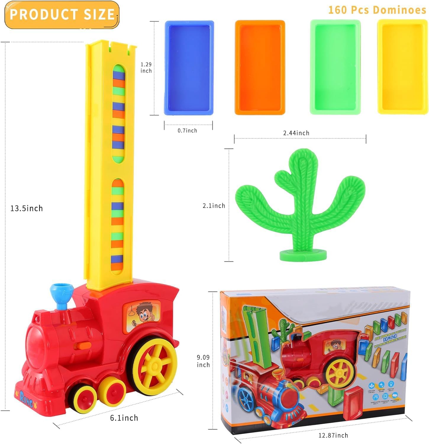 Automatic domino train Brick Laying Toy Train Domino Train Set with 60 PCS Domino Blocks toy for kids DIY Educational Toys For Children Fun and Colorful Train Engine With Light Sound Children's Toys