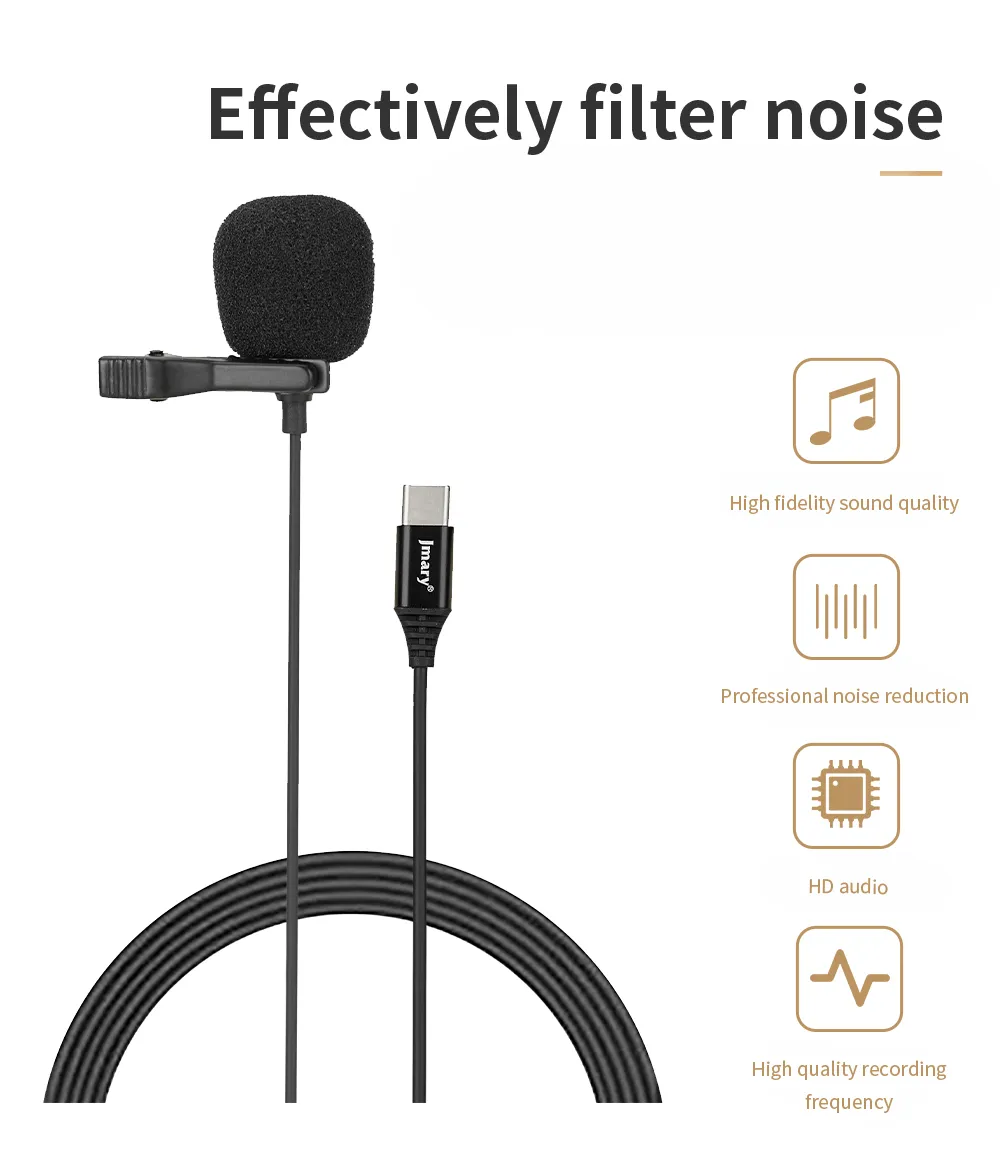 Jmary MC-R2 Type-C Lavalier Collar Microphone 2M Wire Length with Metal Clip 18 46f50325668b38a1e7a542e280a1e253