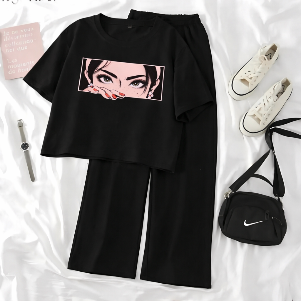 ALISAVER High Quality Tee And Flapper Crop Top Casual Suits For Women Premium Quality