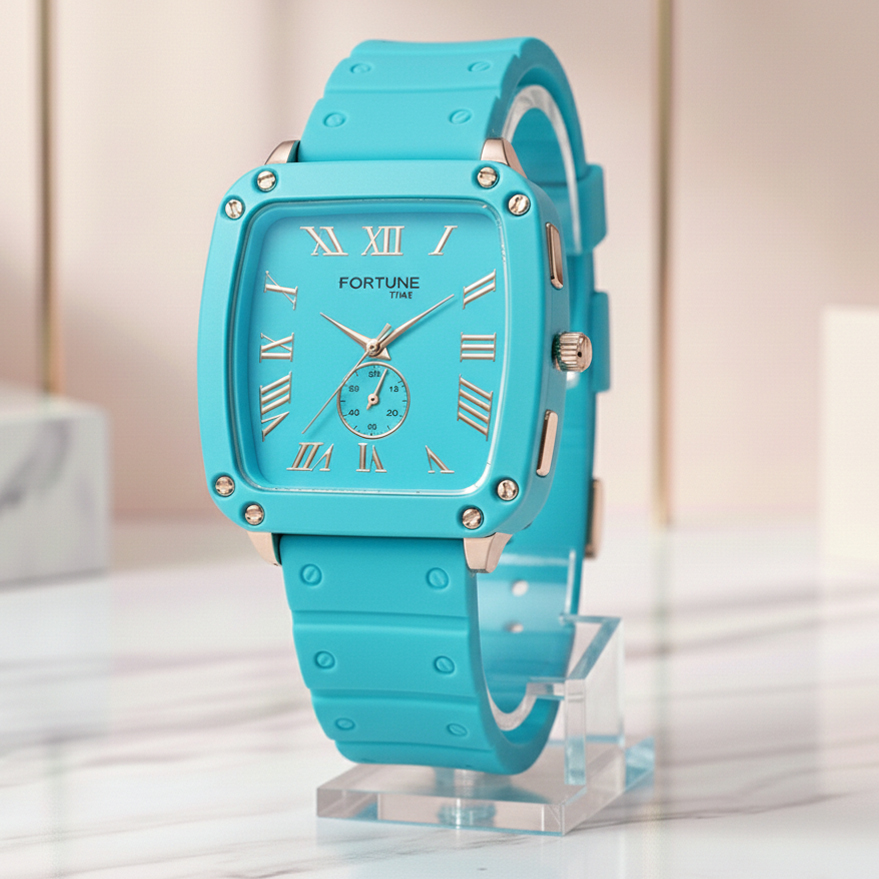 New Korean Style Watch for Girls and women– Trendy Rectangle Dial with Soft Silicone Strap | Diamond Dial Wood Texture Roman Styles