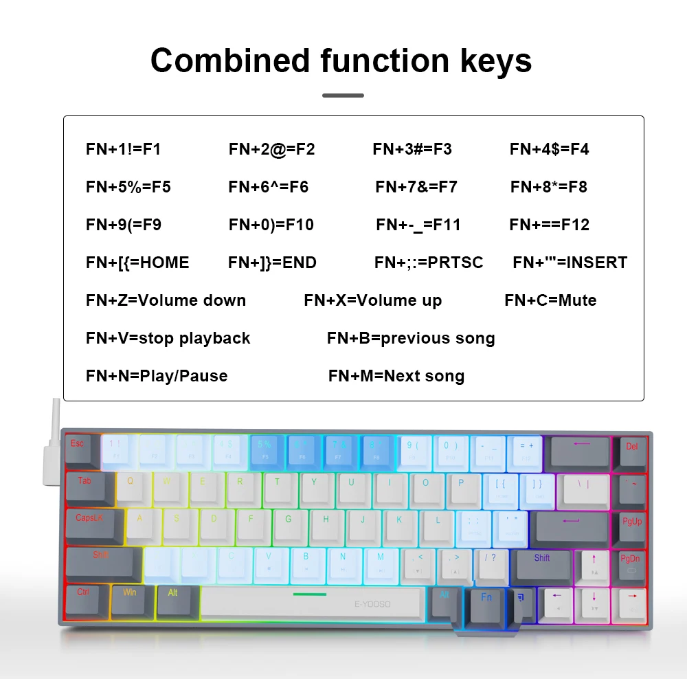 E-YOOSO Z-686 RGB 65% Wired Mechanical Keyboard White 68 Keys Hot Swappable Red Switches 17 470d844ece00b174f9cccabcfb58abc6