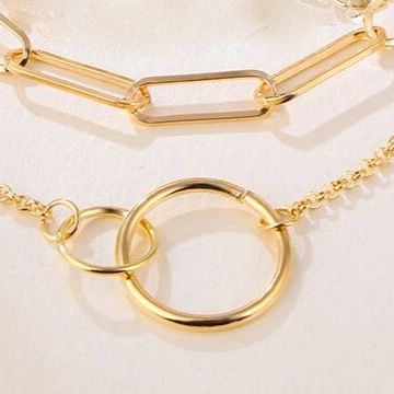 2Pcs/Set Vintage Bohemian Chain for Women Girls Chunky Chain Double Ring Pendant Bracelet Jewelry
