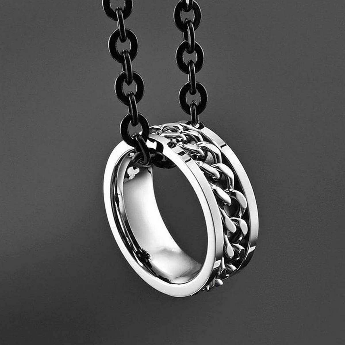 Silver Spinner Chain and Stainless Steel Titanium Ring For Men and Boys
