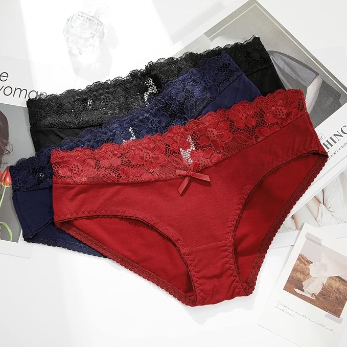 Underwear Women's Stretch Cotton - Medium Waist with Lace Briefs Soft Underpants Breathable Hipster Panties exy Knickers Bikini Panties Comfort Panty Lingerie Hipster