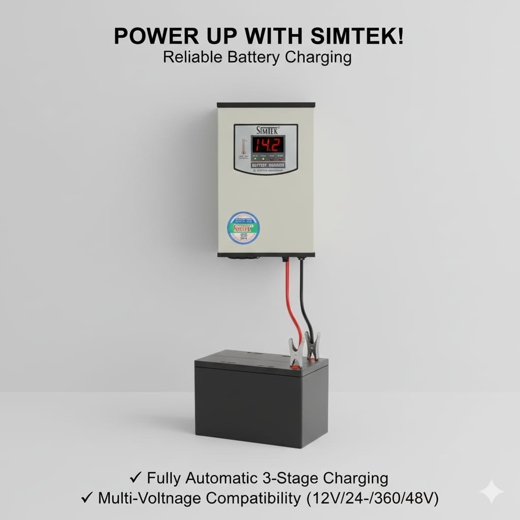 SIMTEK Digital Fully Automatic Battery Charger 12V 20Amp with 3 Stage Charging Digital Meter