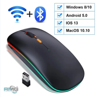 Rechargeable Wireless Bluetooth Gaming Mouse RGB with adjustable DPI ~ Silent Click, Ultra-thin Mini Wireless 2.4G Optical Mouse for Laptop, PC, Computer