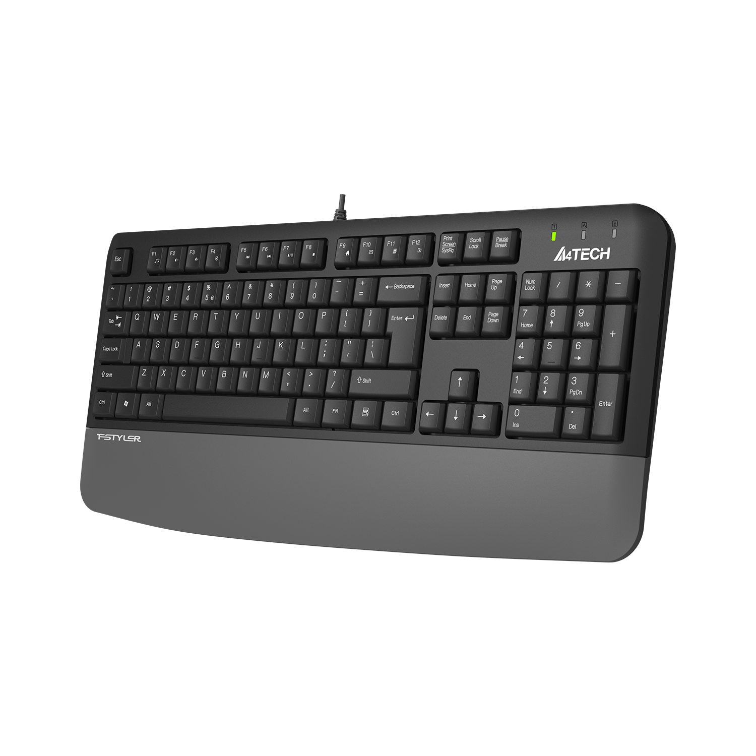 A4Tech Fstyler FK20 Multimedia Wired Keyboard - Wrist Rest - Round-Square Keycaps - Waterproof Design - For PC/Laptop