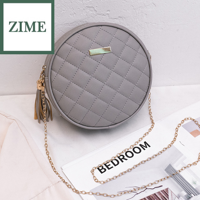 ZIME Round Handbags High Quality PU Leather Women Crossbody Bags for Women Small Lingge Chain Shoulder Coin Purse