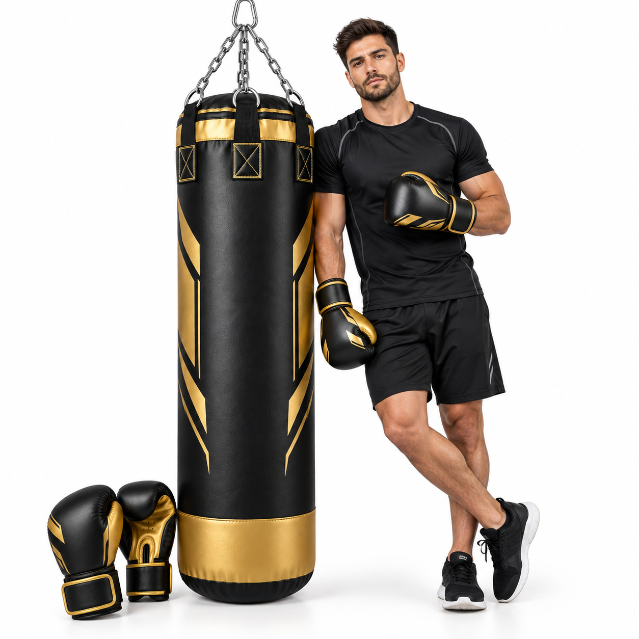 Baseball Wooden light weight 32" Inch Wooden Boxing Punching Bag With Chain Boxing Gloves And Hand Bandage Boxing kit Full Set For Men Adults