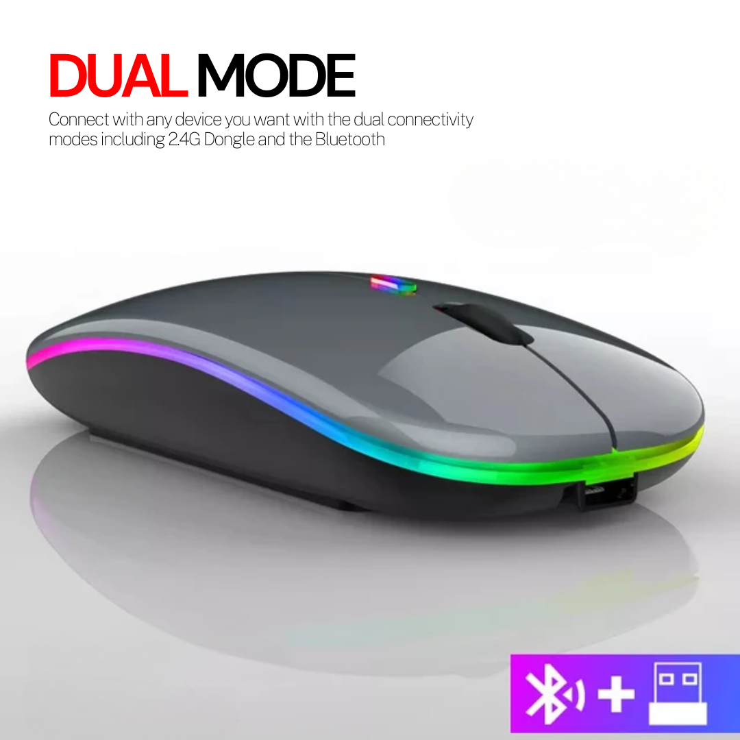 Rechargeable - Wireless Mouse Ultra Slim Gaming Mouse RGB Dual Mode 5.1 Bluetooth Mouse Rechargeable Battery Gaming RGB USB Wireless Optical Mouse With Silent Clicks Black 2.4G Backlit Mice - Plug and Play For Laptop, PC, Computer, Smart TV