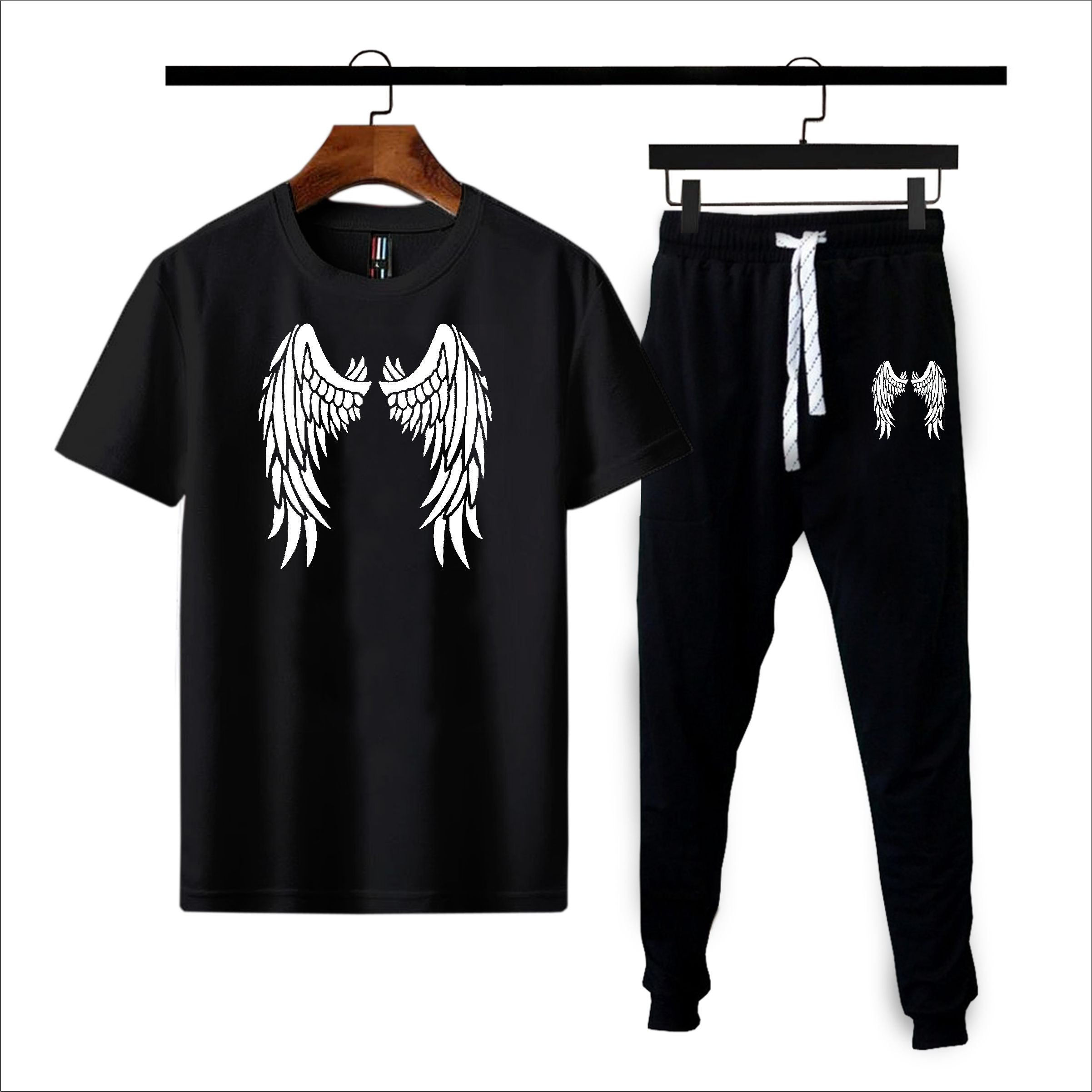 New Arrival 2 pc Angle wings printed summer tracksuit soft & comfy fabric tshirt + trouser for men and boys