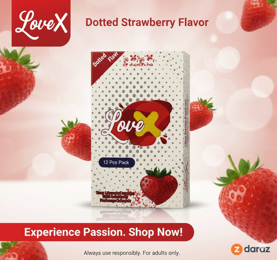LoveX Strawberry Flavour Dotted Condoms | 12 Pcs Pack