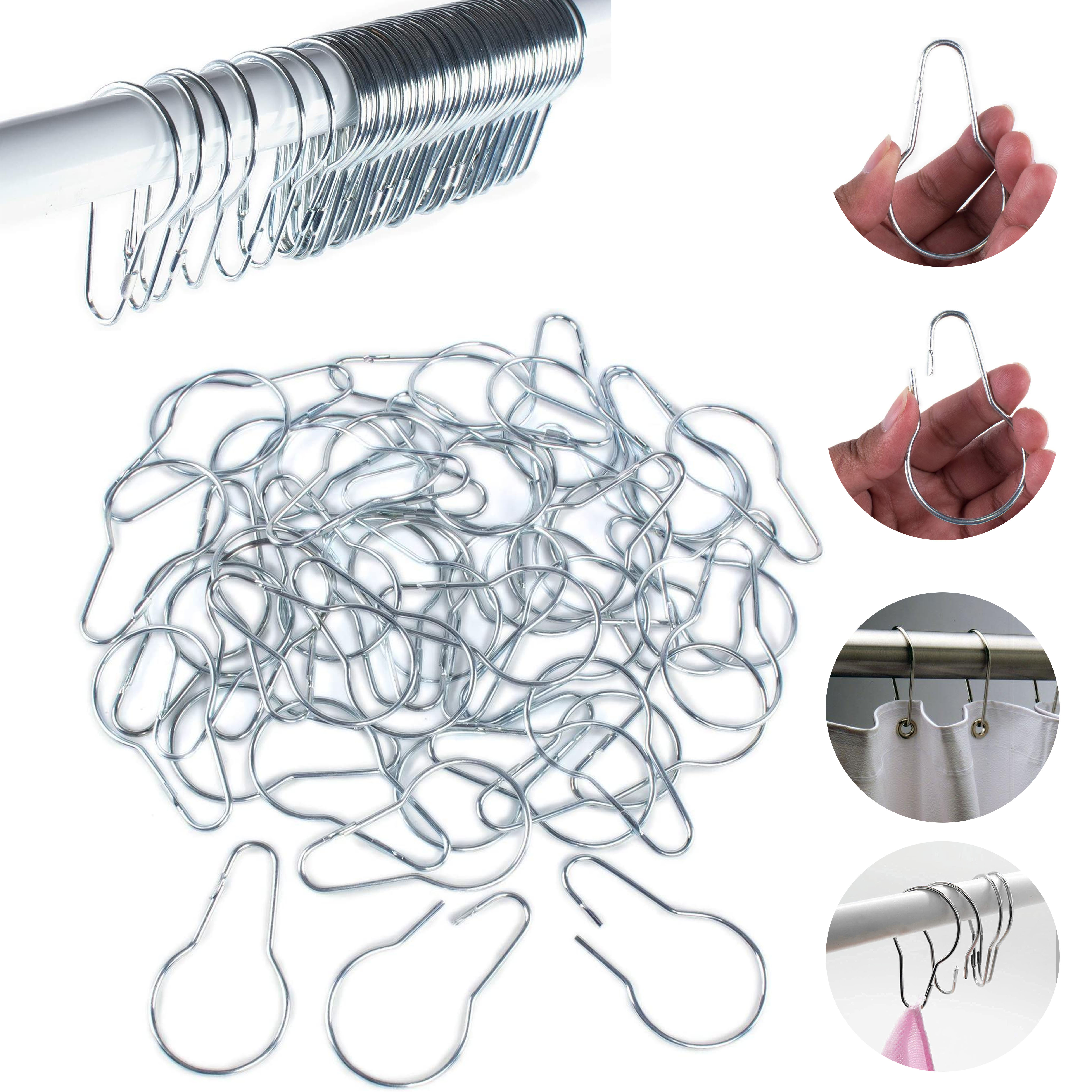 24 Pieces - Silver Metal Shower Curtain Style Hanging Clip Chain Hooks for Sorting & Organizing, Window Arts & Crafts Display, DIY Key Shower Rings Hangers