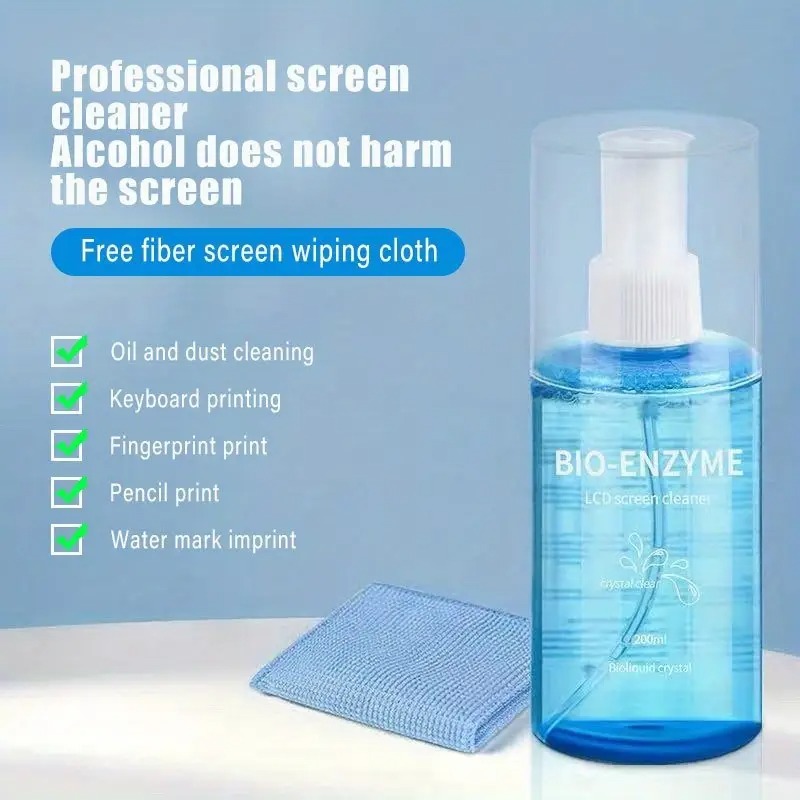 200ml Bio-Enzyme Lens Cleaner Kit with Microfiber Cloth & Soft Brush for All Digital Screens, Anti-Static & Streak-Free