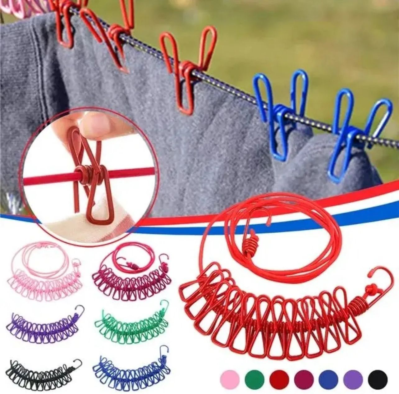 Portable Clothesline With (12) Clip Elastic, Eco-Friendly for Travel Home Use | After stretching it become 5 meter — Buy Online at Best Price in Pakistan on FlipcartPK