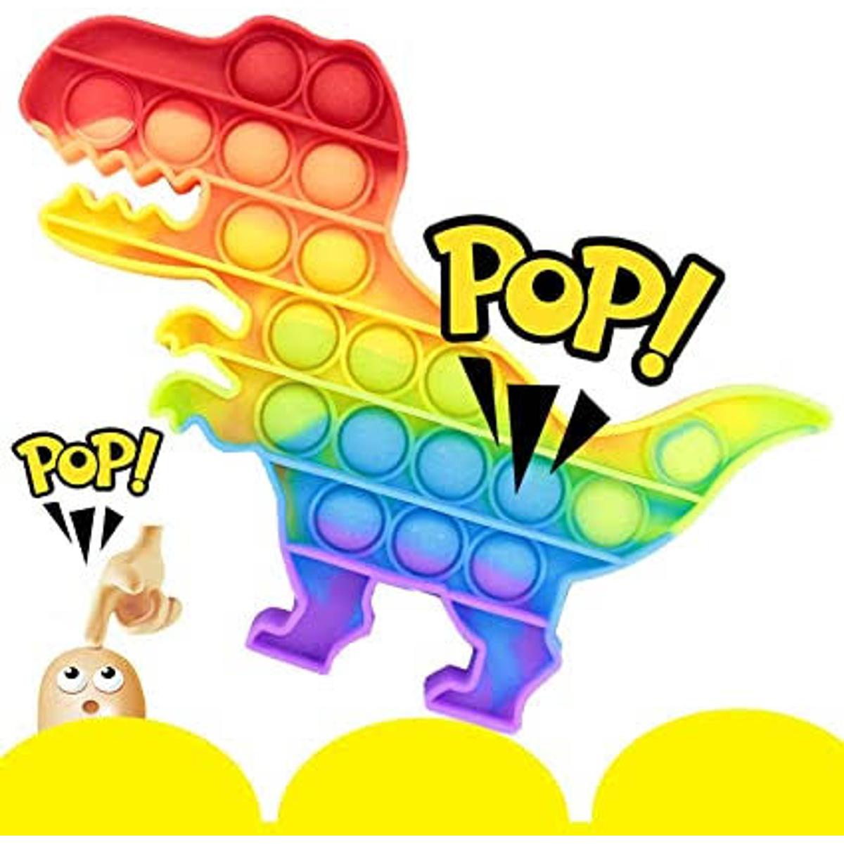 POP Bubble Squeeze Sensory Fidget Toy Pop It Figit Toy Fidget Toys Special Needs Stress Reliever, Push Bubble Gadgets - Rainbow Dino