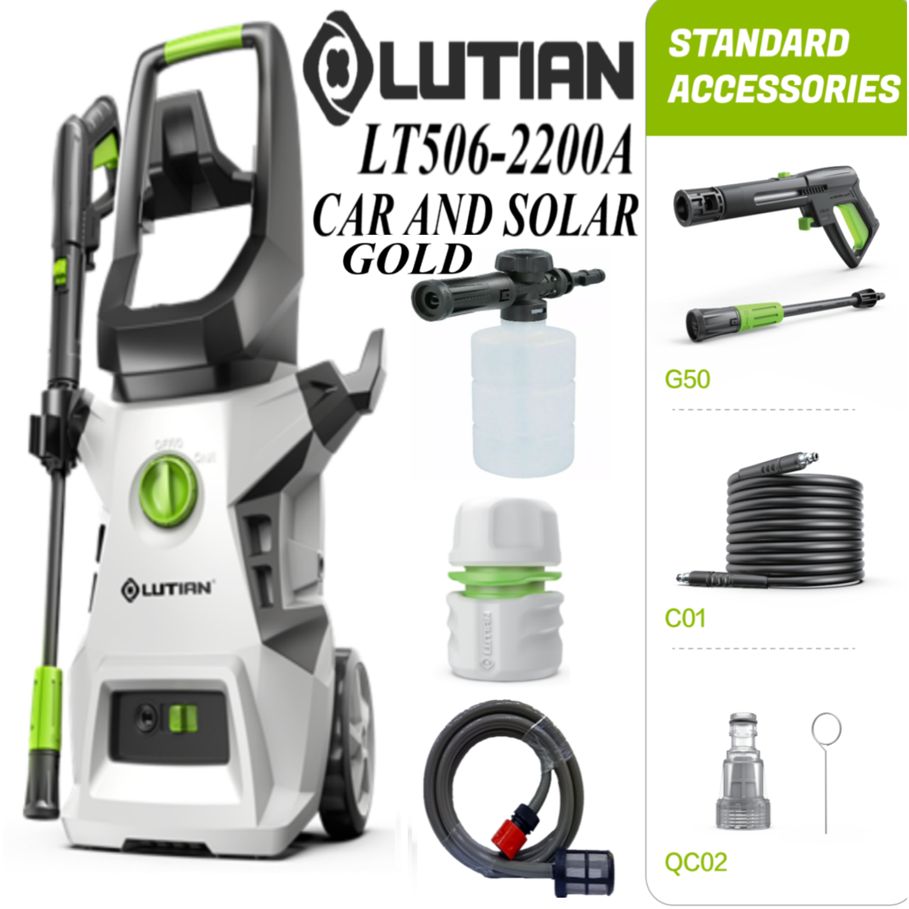 LUTIAN LT5062200A 170 BAR HIGH CAR PRESSURE WASHER 2200 WATTS