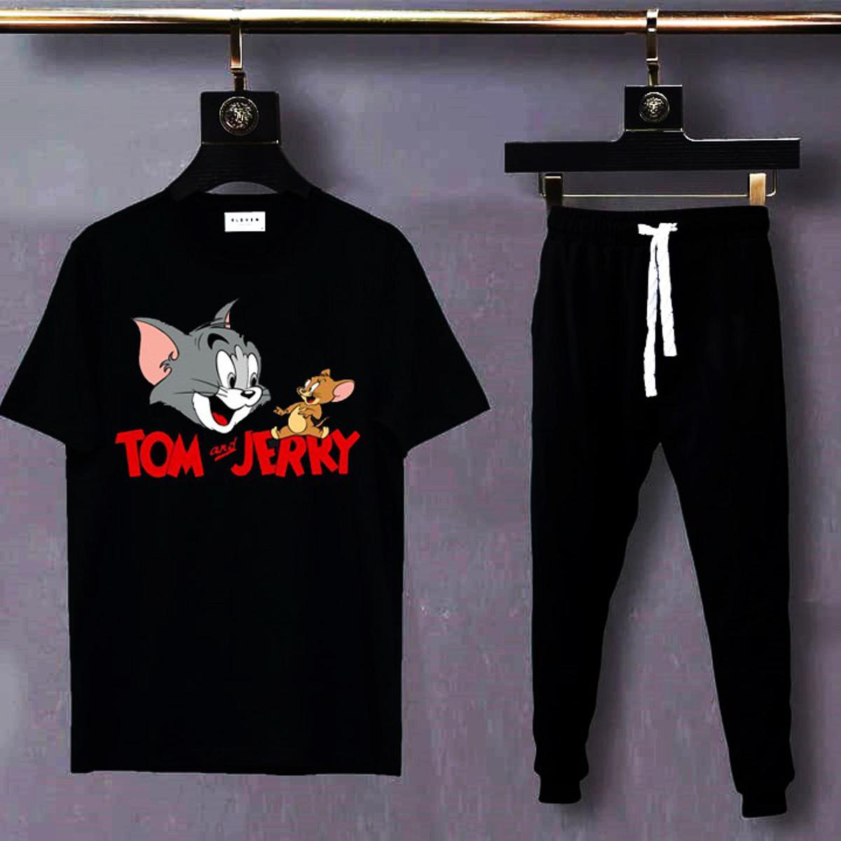 Tom Jerry Printed Cute T shirt And Trouser Casual Cotton Half Sleeves Round Neck Tshirts Sports Track suit Gym Wear Summer 2 Piece Outfit For Women