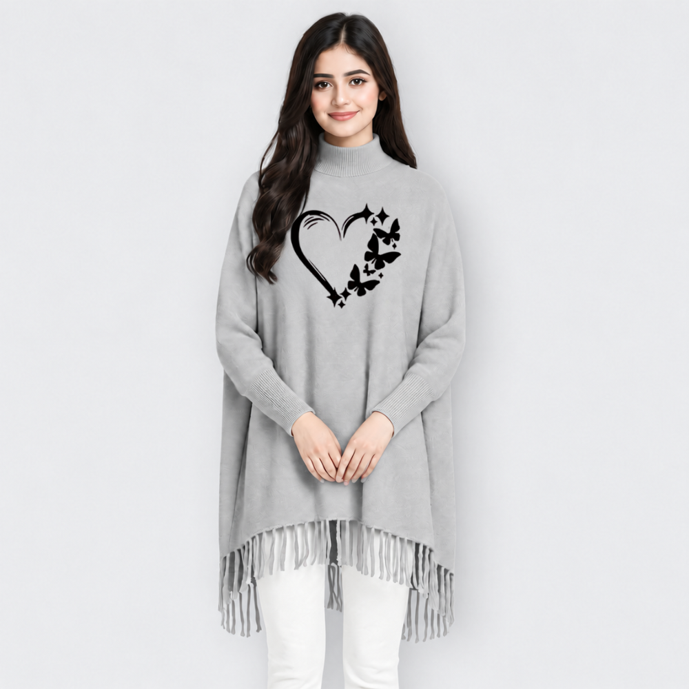 MK Fashion , Butterfly Heart Printed  Women's Korean Style Winter Fleece Shoal Poncho For Girls