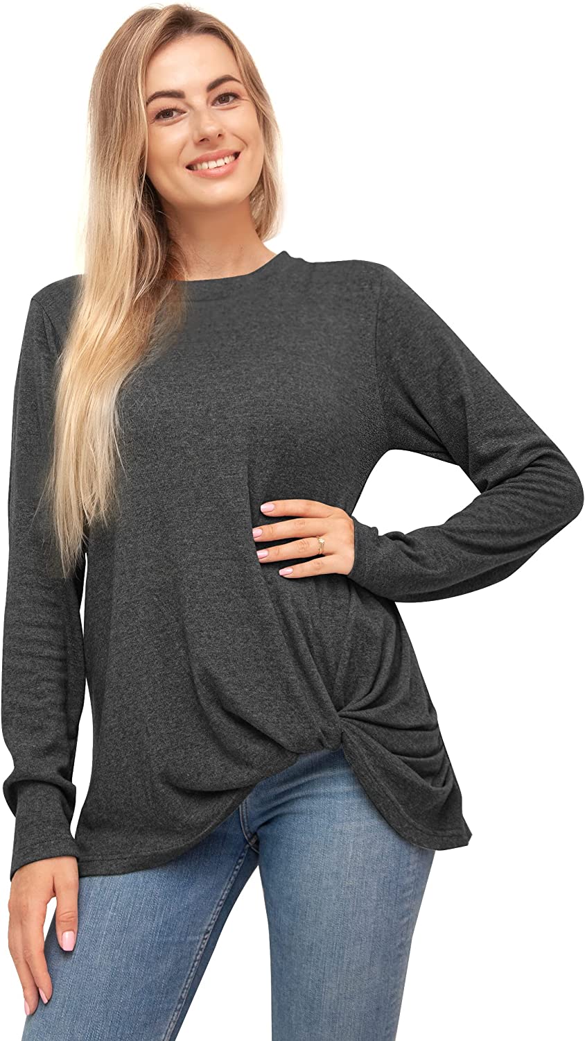 Fast Forward Women’s Tunic Blouse Twist Knot, Long Sleeves T Shirt, Loose Fitting Pullover Tops