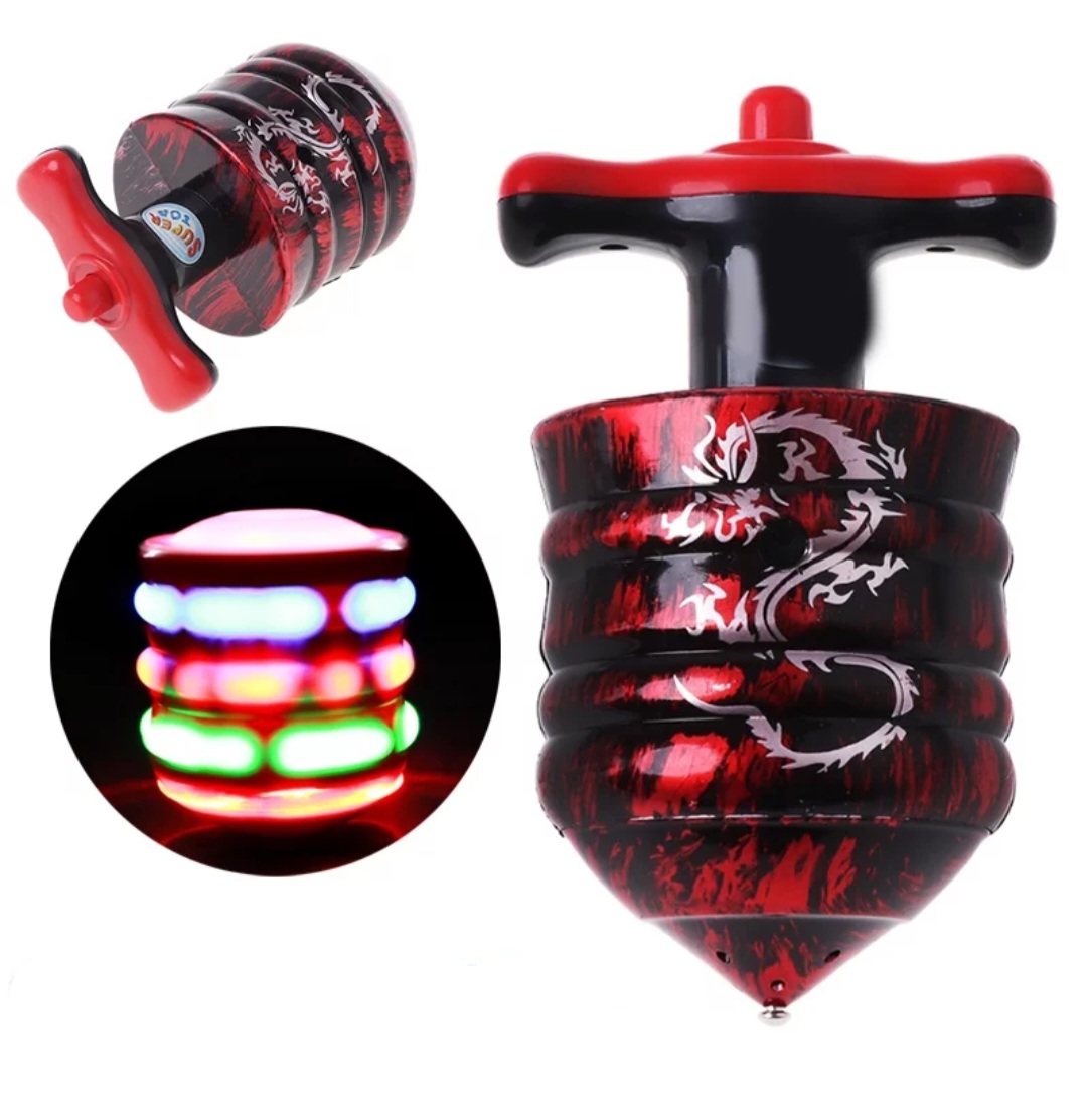 Dragon-Led Light-Up Music Spinning Top Toy with Launcher for Toddlers