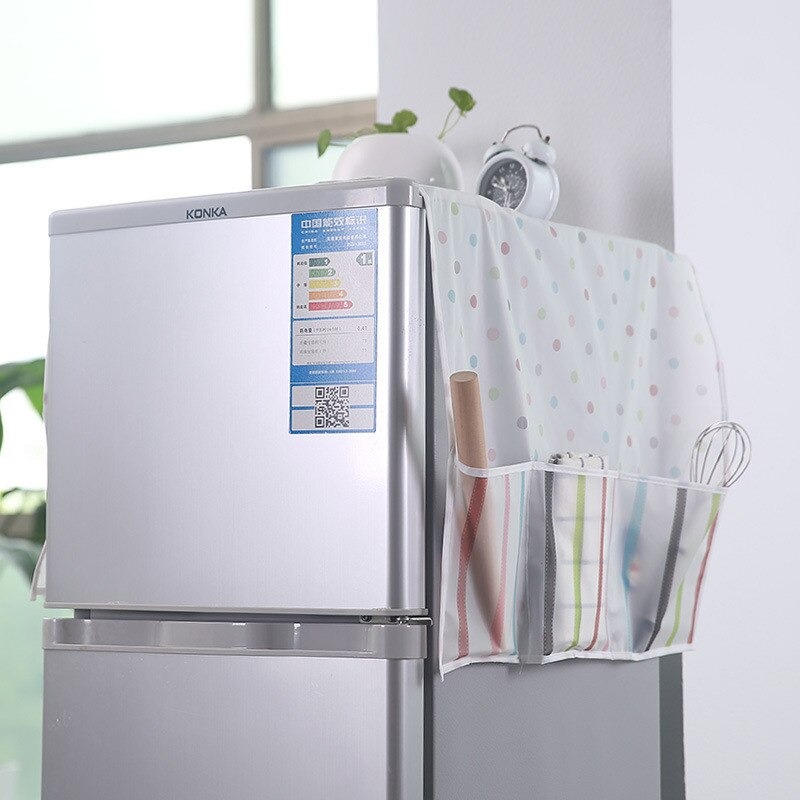 Fridge Dust Cover Waterproof Refrigerator Dustproof Cover with 6 Pocket Household Freezer Top Hanging Bag Fridge Storage Bag Organizer - The Smart Collection