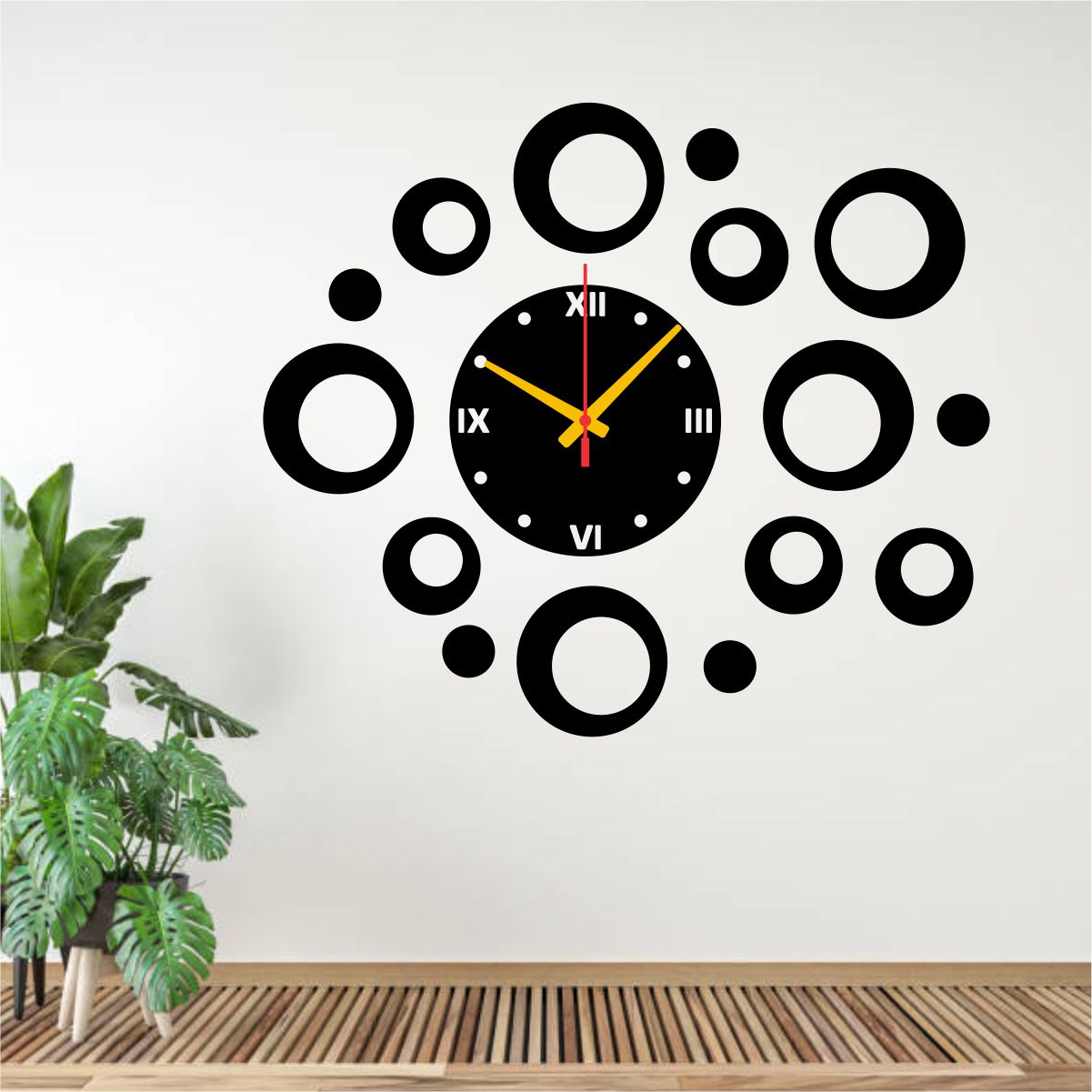 Deer On Tree,3D Wooden Heart Shape butterfly with light led Wall Clock Home Decor Kids Room with Birds
