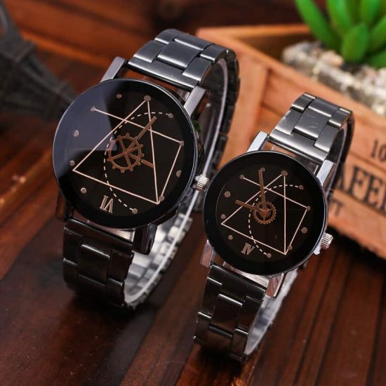 Pack Of Black Stainless Steel Analog Couple Watches()
