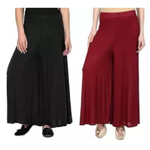 Pack Of 2 Bundle Offer Viscose Long Palazzo Pants for Women (Black-Maroon)