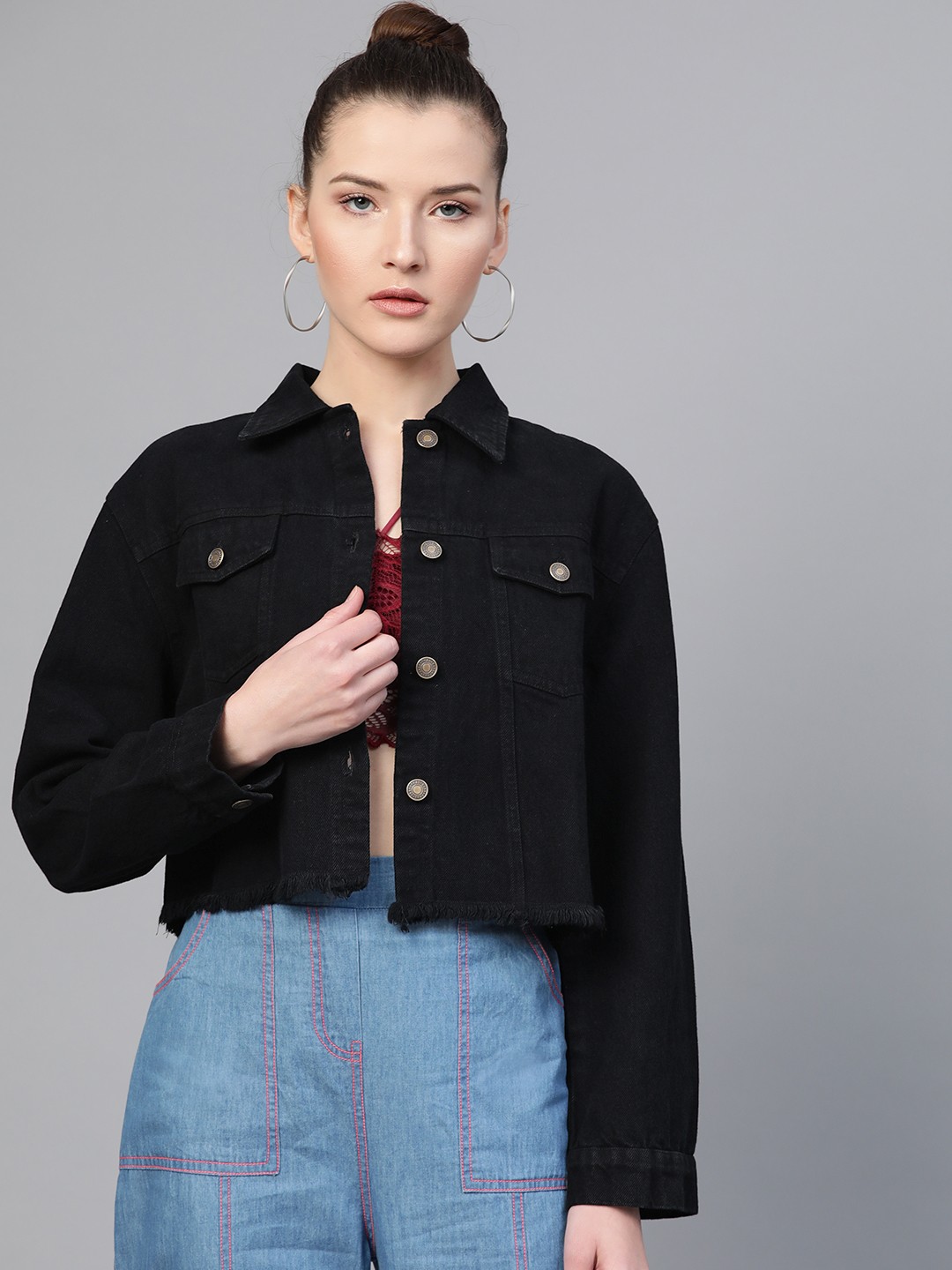 Women’s Black Premium Denim Jacket – Trendy Outerwear by Knockout Denims