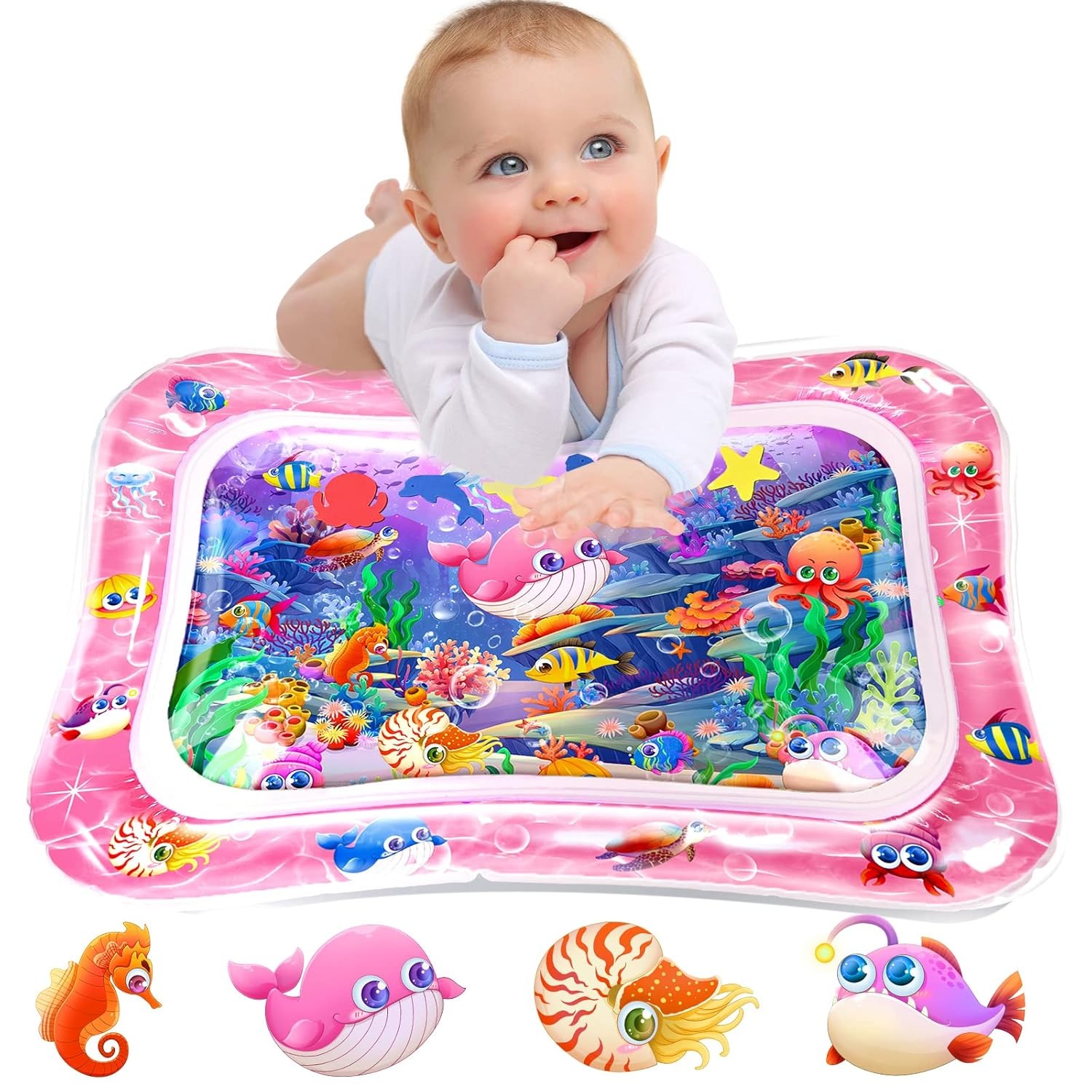 Inflatable Tummy Time Mat, Premium Baby Water Play Mat for Infants and Toddlers for 3 to 24 Months, Strengthen Your Baby's Muscles