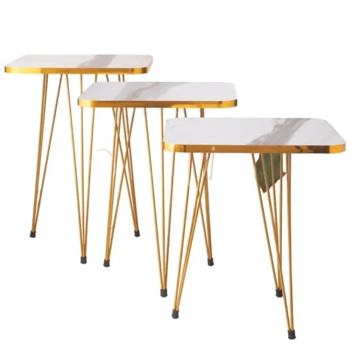 WOW Flower look Set of 3 Round Coffee Table HIGH Gloss Nesting End Tables with Metal Legs for Living Room, Home Office, Nightstands for Bedroom, Sturdy Easy Assembly - 3 Piece Modern Nesting Table Living Room BY ALHAFIZ WALLS